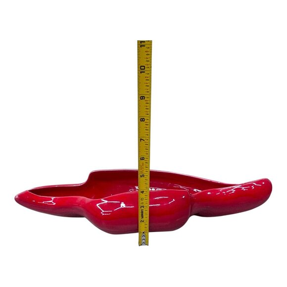 Vintage California Pottery Large Console Bowl Red Chili Pepper Lips Smile 16" - Picture 4 of 9